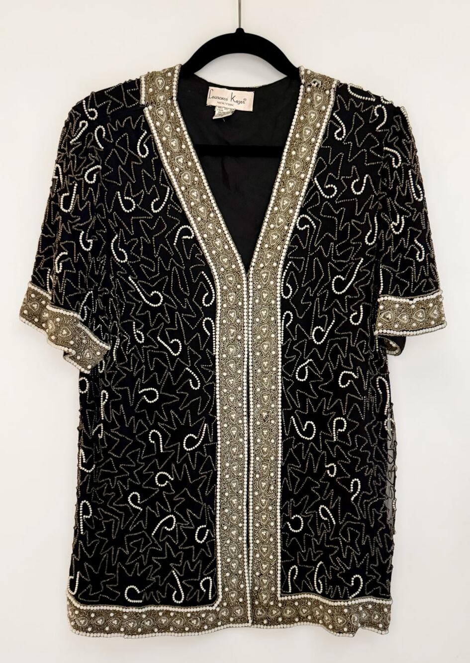Vintage Laurence Kazar New York Heavily Beaded 100% Silk Evening Jacket. Size XL